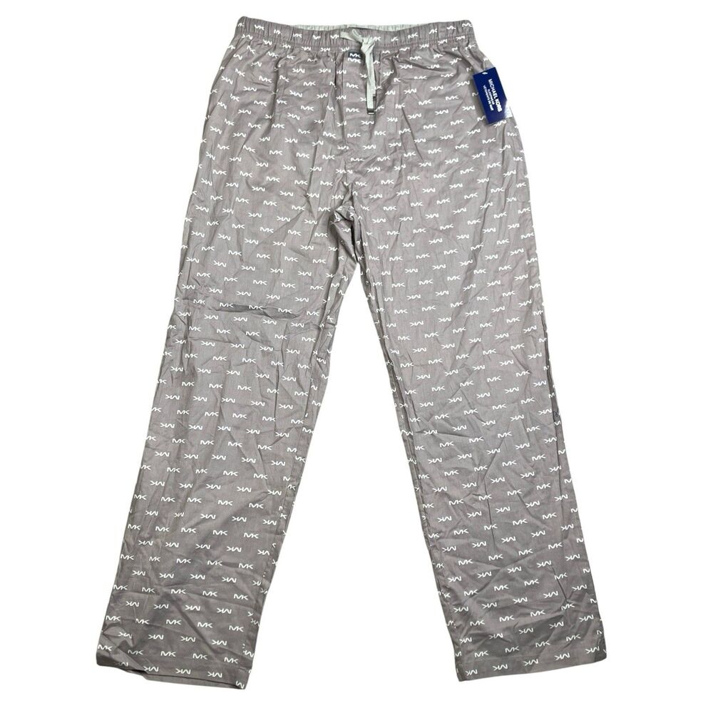 Michael Kors Pajama‎ Pants Mens L Gray Sleepwear MK Logo Print Drawstring Nwt - Picture 2 of 9